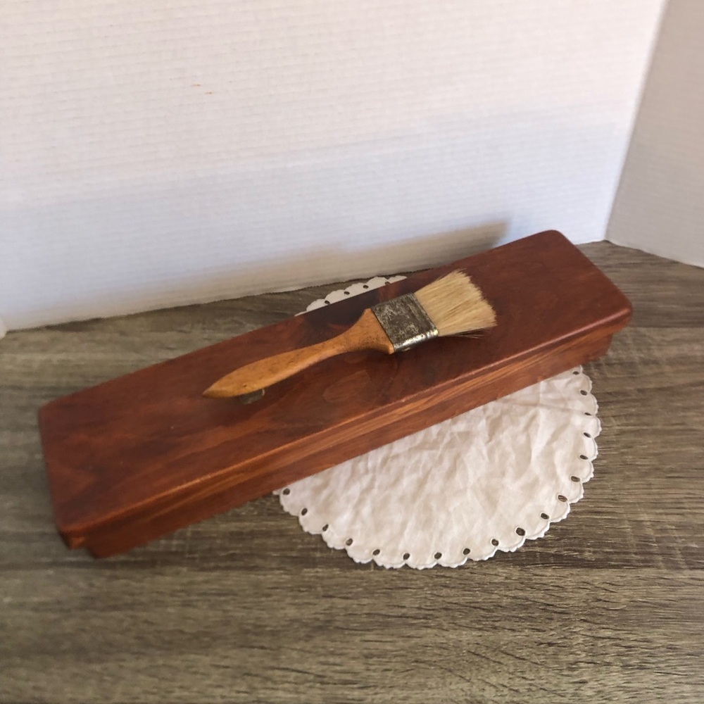 Vtg Handmade Wooden Box with Brush Handle
